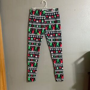 No Boundaries Kids Leggings - Red, Green, Black Festive Design